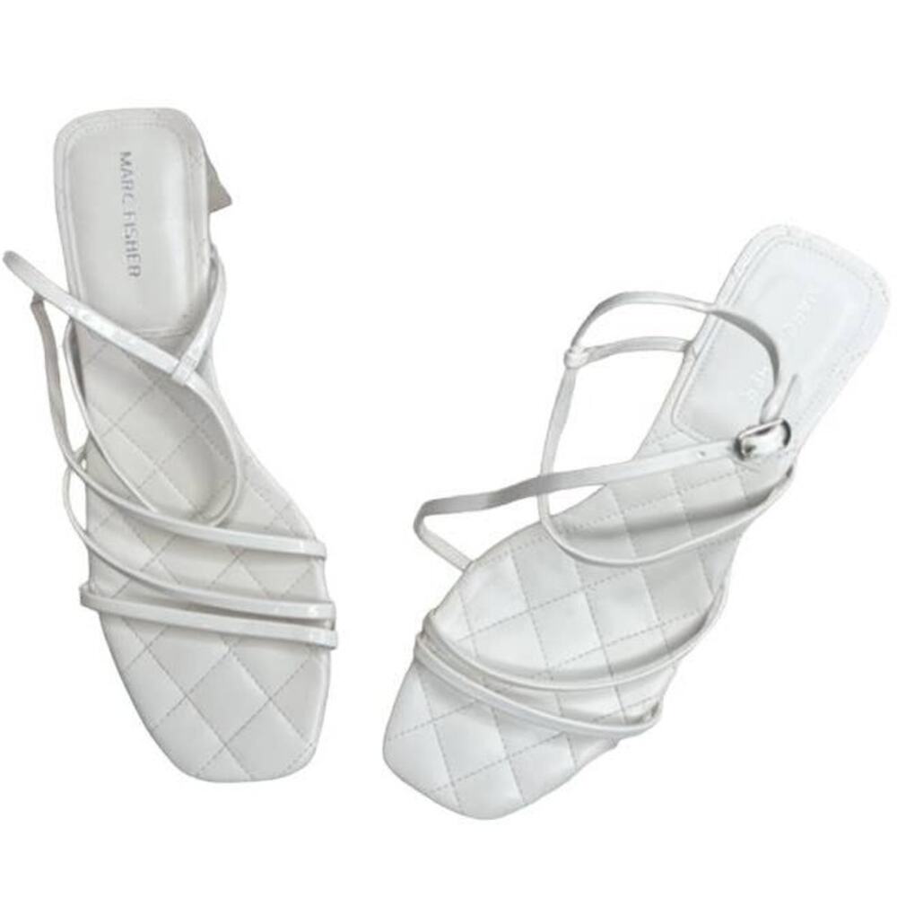 MARC FISHER Women's 11 Hamora Strappy Quilted Heeled Sandal Shoes Ivory Square